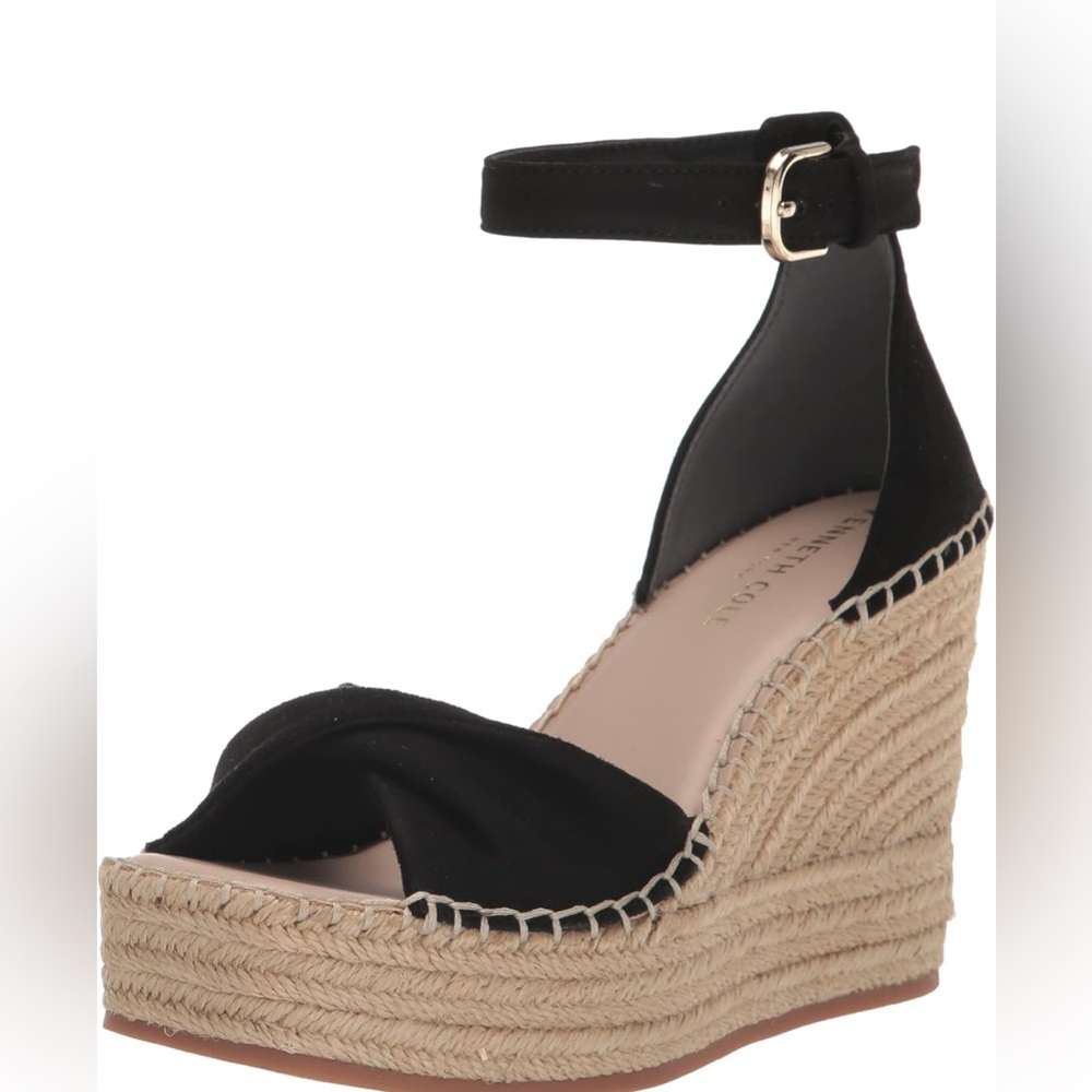 NWT: Kenneth Cole New York Women's Sol Espadrille Wedge Sandal, Black Size 7.5